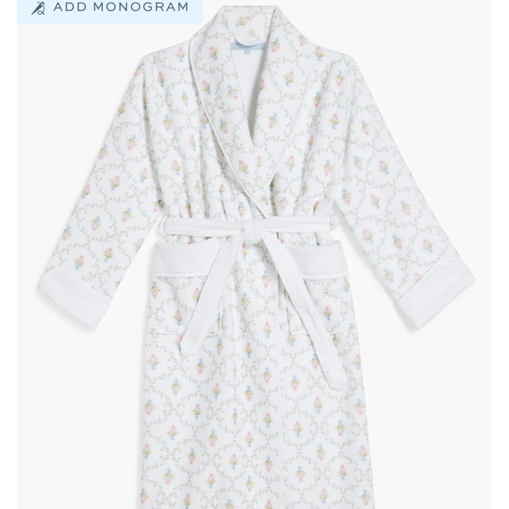 Hill House - Floral Patterned White Bathrobe